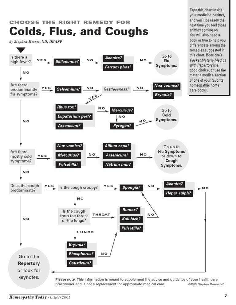 Homeopathic Remedies for 'flu flow chart Homeopathy Diseases And Disorders