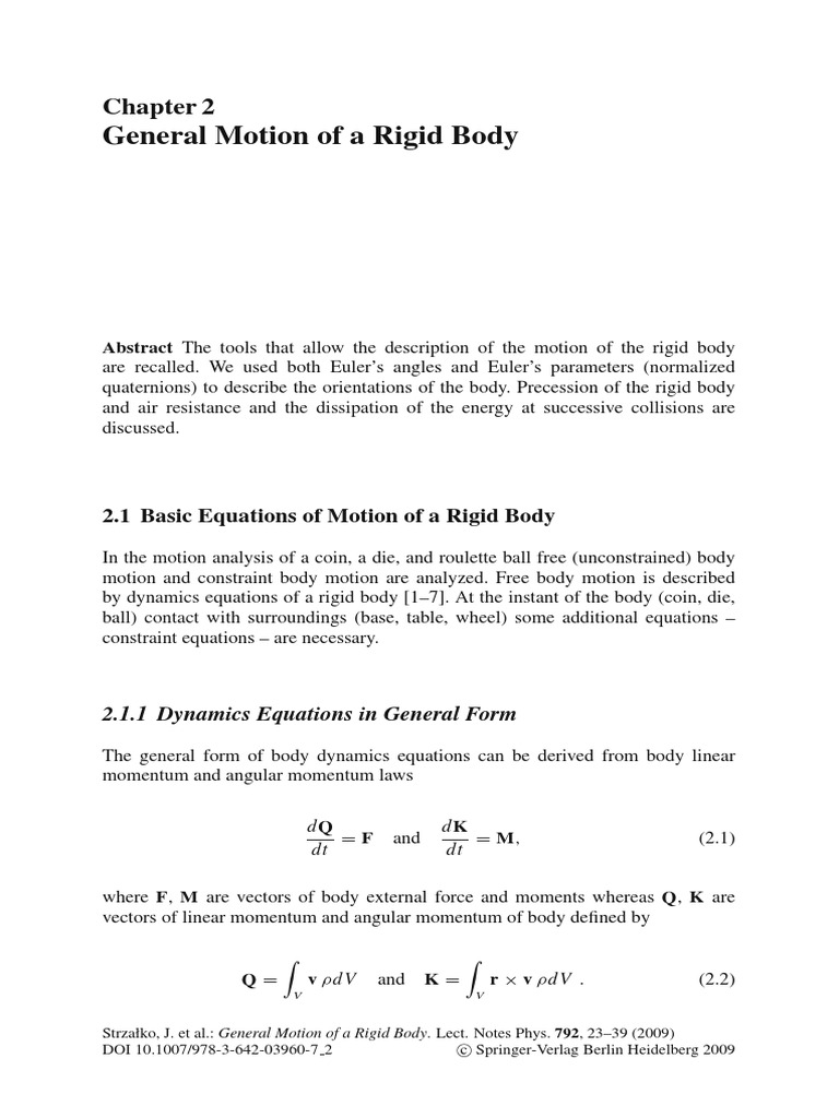 Rigid Body Motion Dynamics Equations | PDF | Euclidean Vector ...
