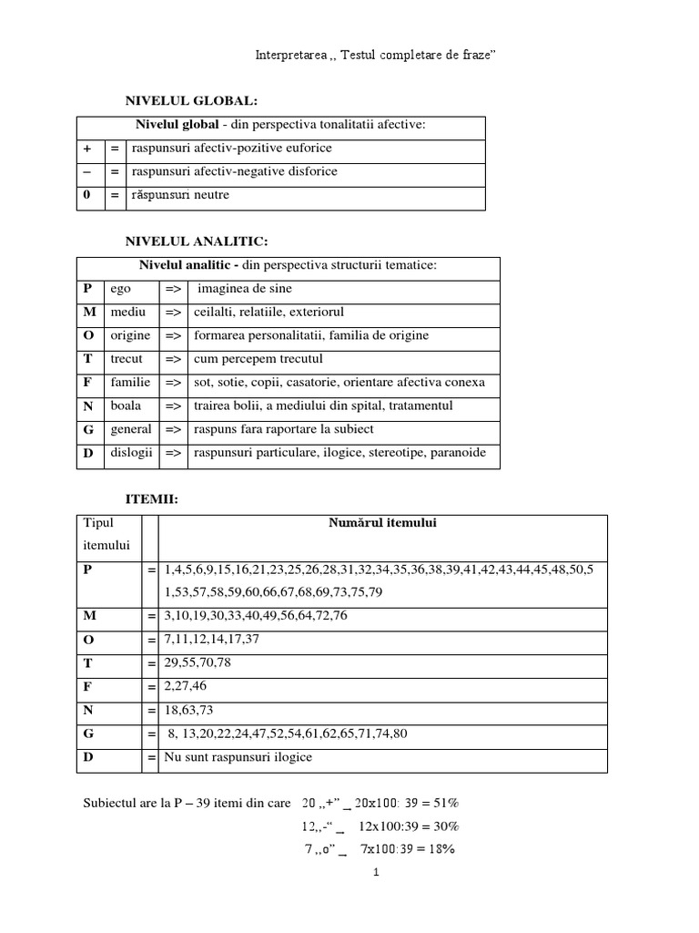 Testul Rotter - Interpretare | PDF
