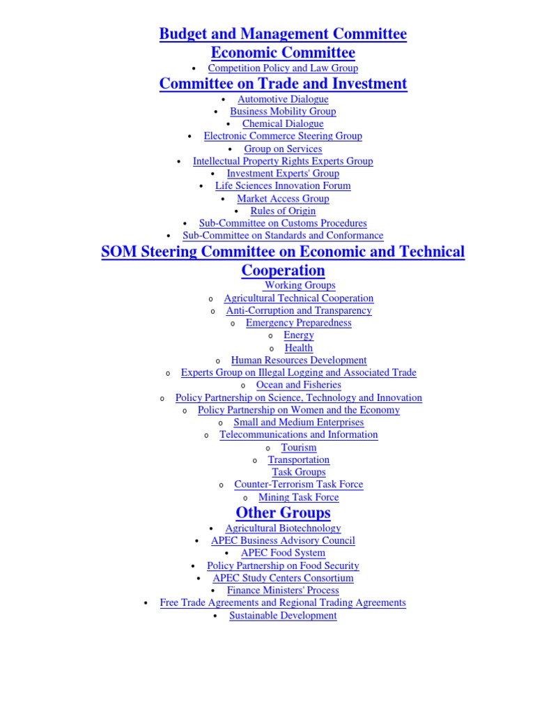 Budget and Management Committee Economic Committee Committee On Trade ...