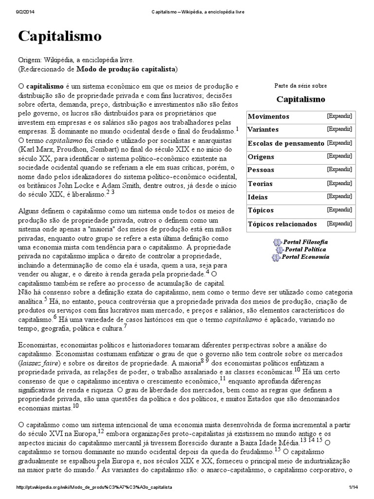 Capitalismo - Wikipédia, A Enciclopédia Livre | PDF