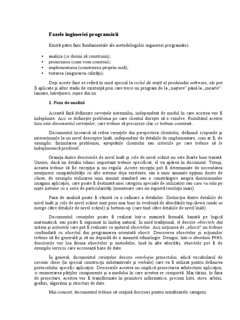 Fazele Ingineriei Programării | PDF
