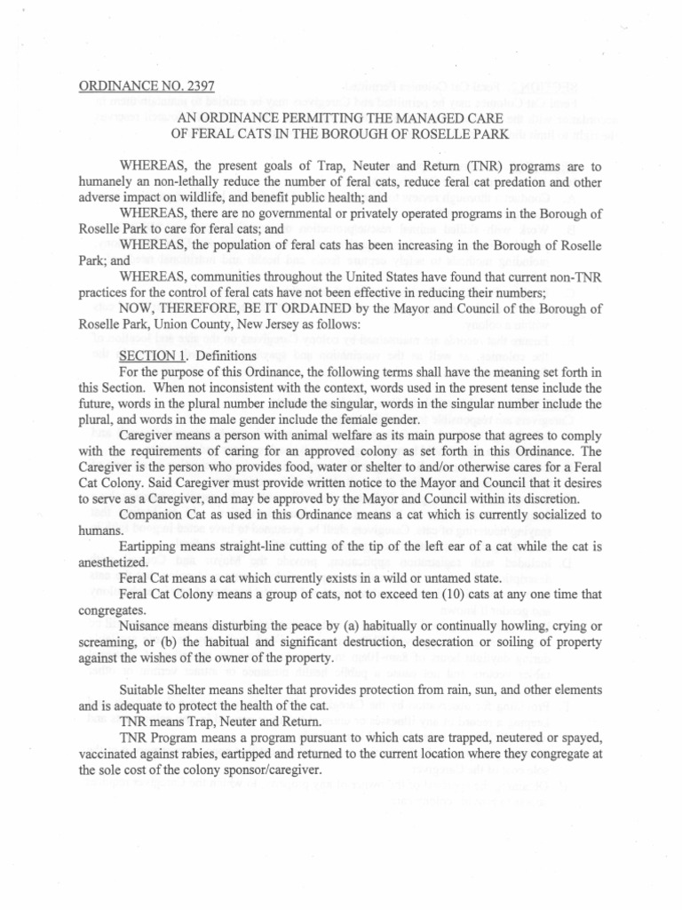 Roselle Park Ordinance 2397 PDF Cats Government
