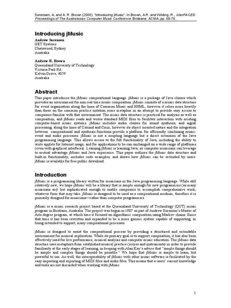jMusic: A Java-Based Compositional Tool | PDF | Java (Programming ...