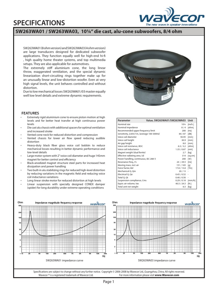 Wavecor SW263WA01-03 | PDF | Inductor | Electromagnetism
