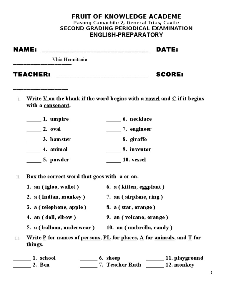 Name: - Date: - Teacher: - Score | PDF