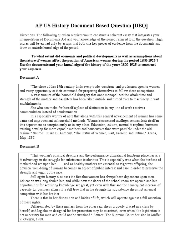 Women's Roles 1890-1925: A DBQ Analysis | PDF | Woman