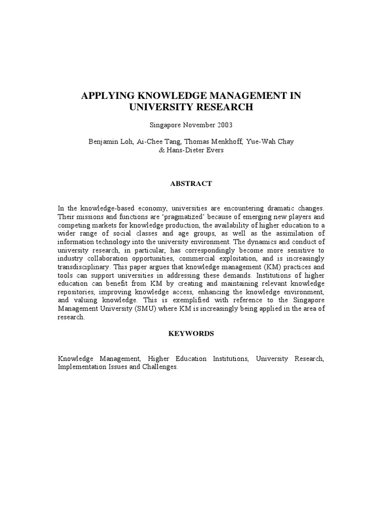 Applying Knowledge Management in | PDF | Knowledge Management | University