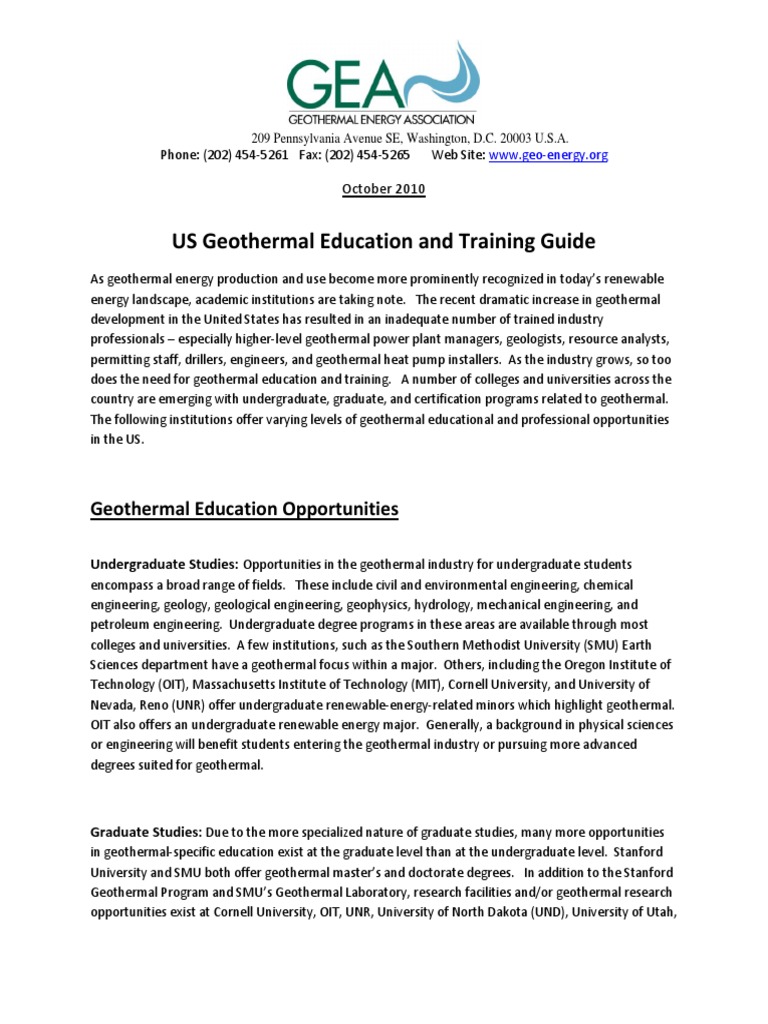 Geothermal Education & Training Guide | PDF | Geothermal Energy ...