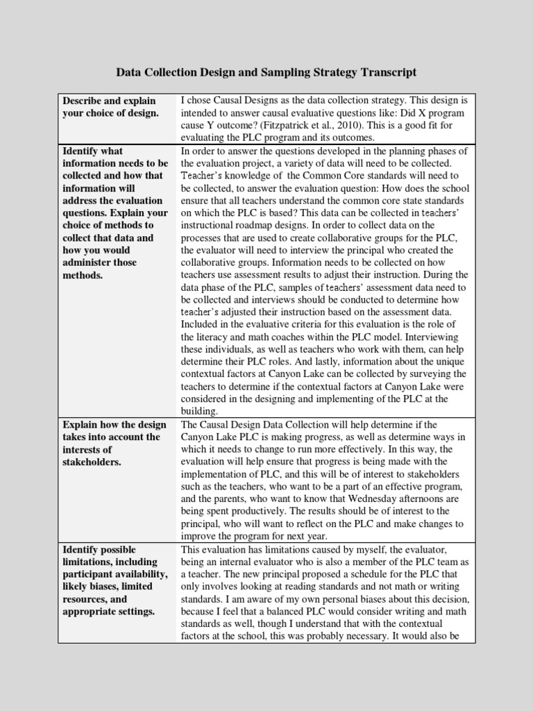 Data Collection Design and Sampling Strategy Audio Transcript | PDF ...