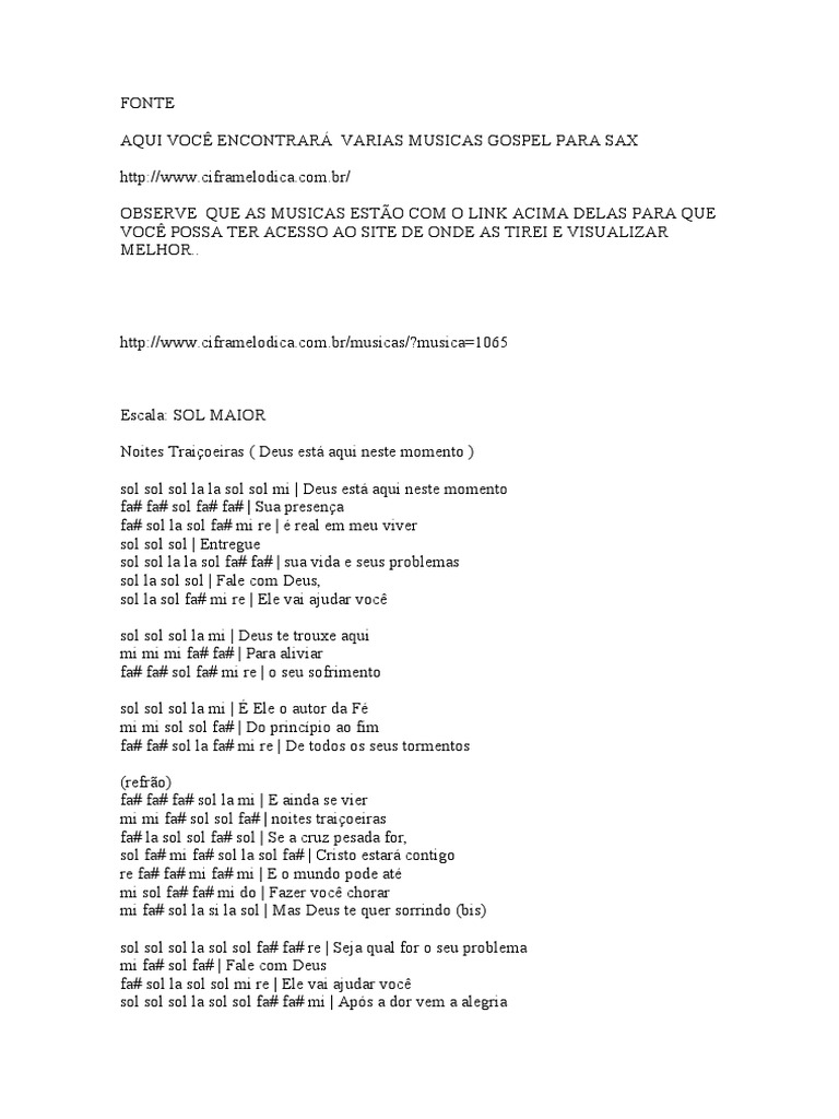 Cifras Melodicas Gospel para Sax PDF Deus Espírito Santo (religião)
