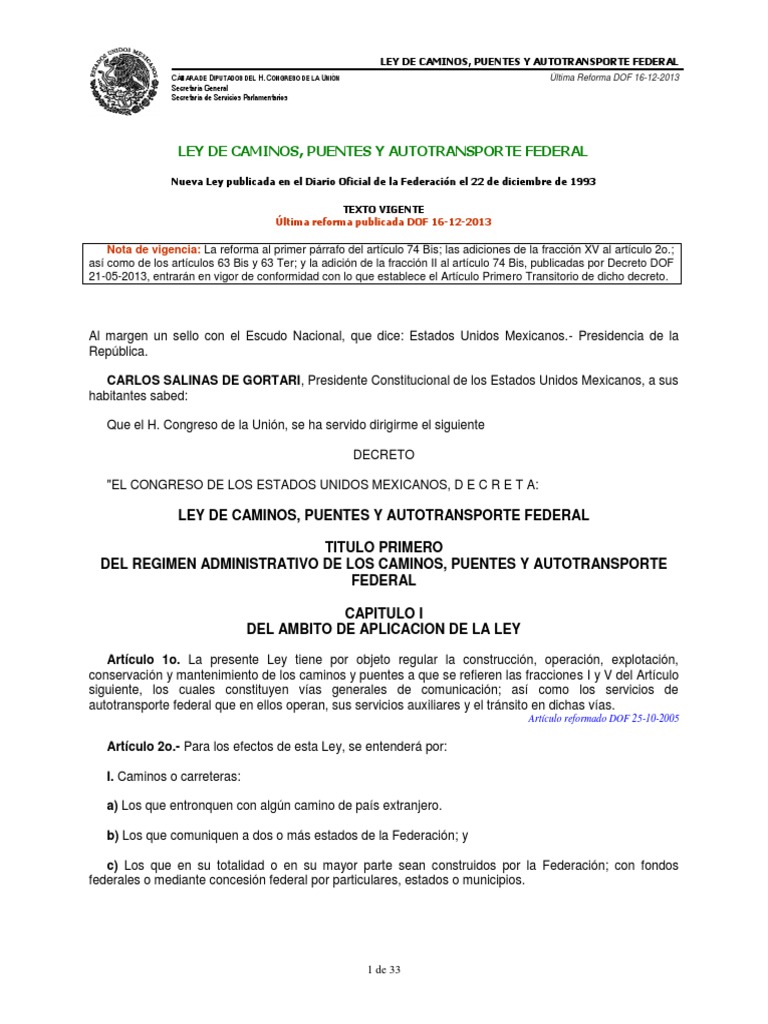 Ley de Caminos, Puentes y Autotransporte Federal México Seguros