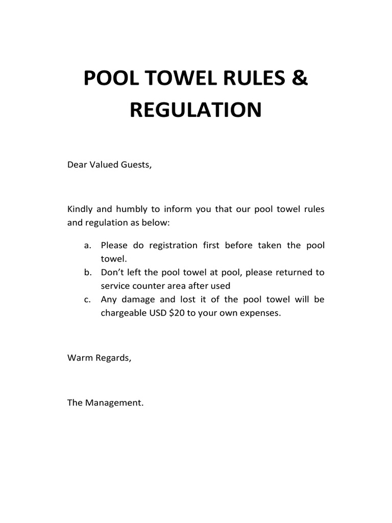 Pool Towel Rules for Guests | PDF