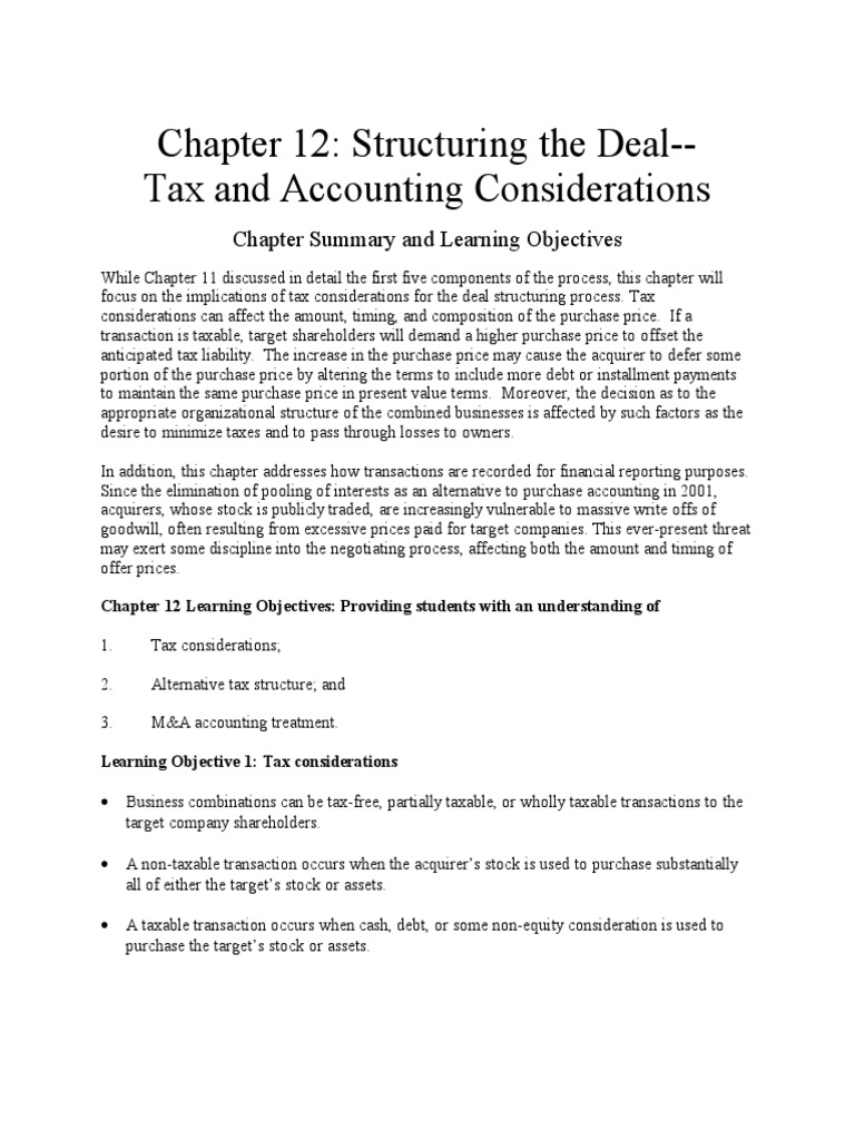 Chapter 12 Structuring The Deal Tax and Accounting PDF Mergers And