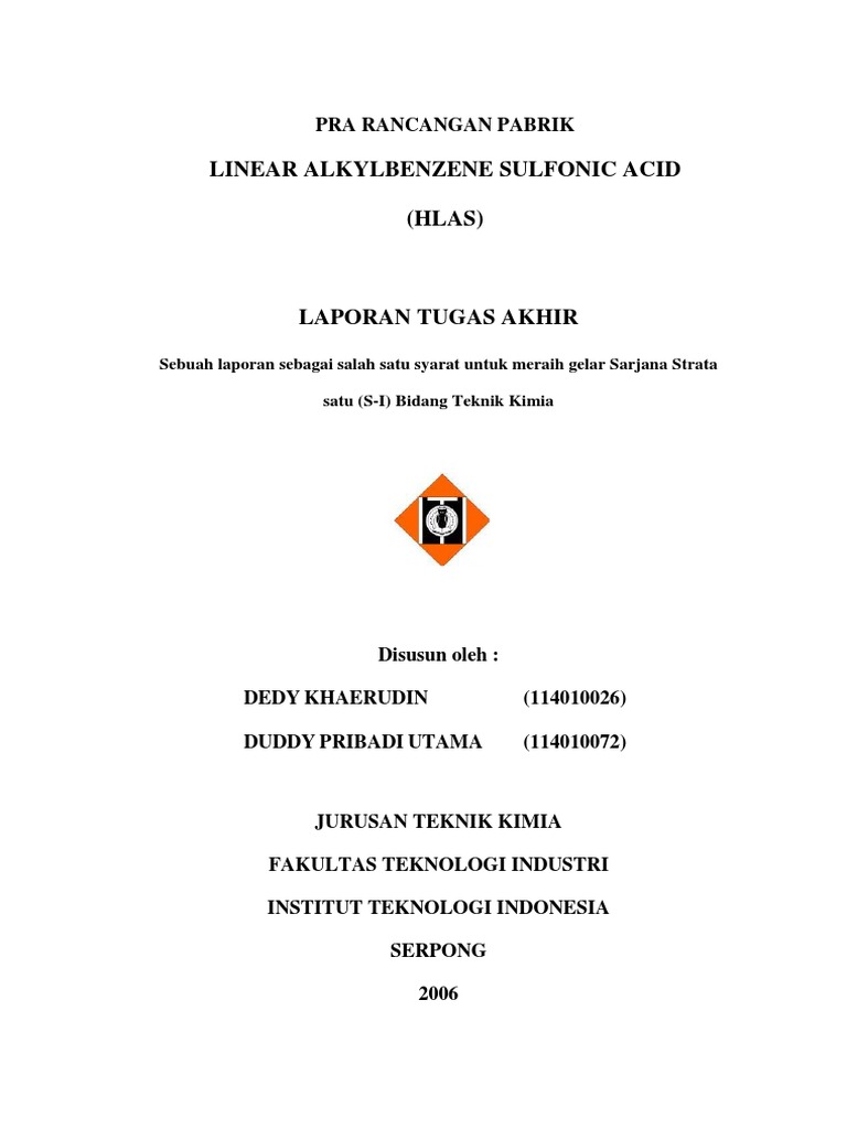 Perancangan Pabrik Alkylbenzene Sulfonic Acid | PDF | Griya