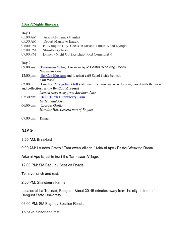 3days Baguio Itinerary | PDF | Restaurant And Catering | Food And Drink