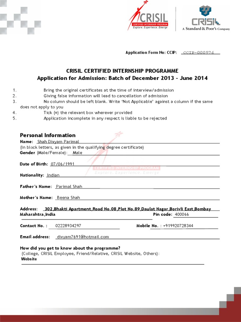 Ccip Application Form | PDF