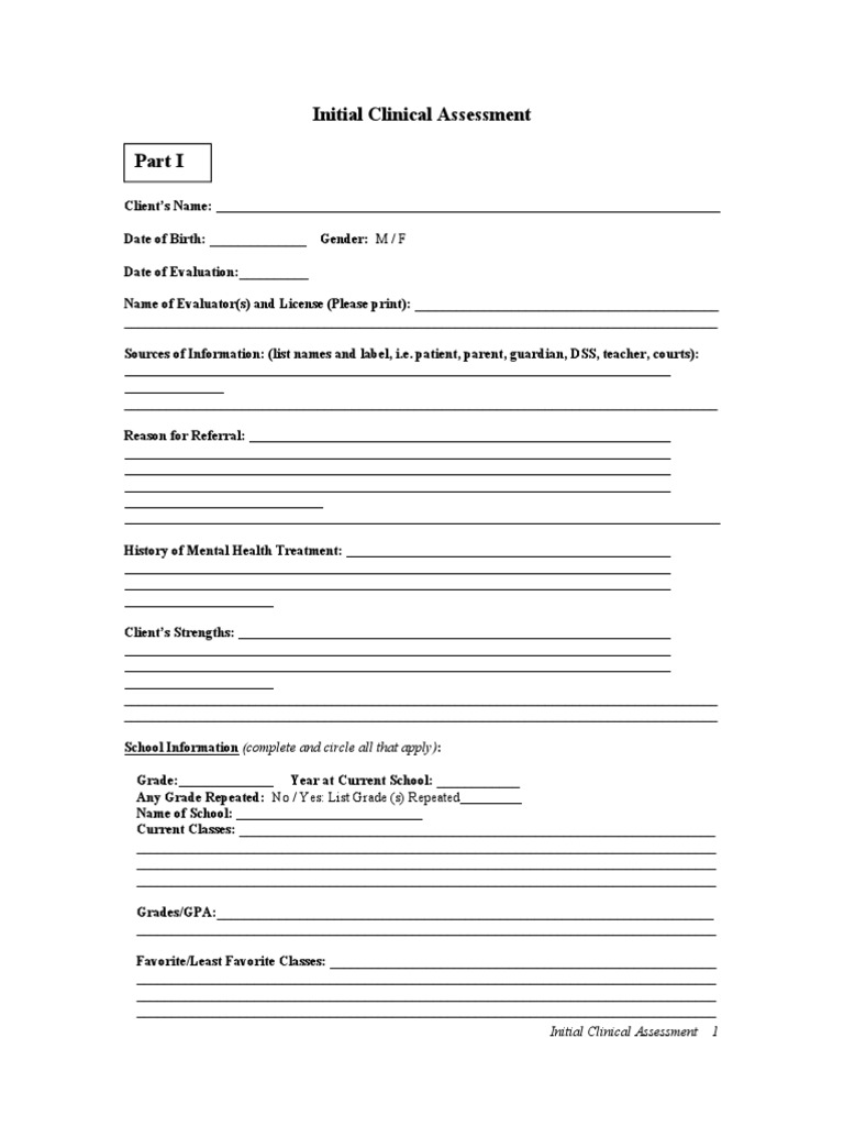 Initial Clinical Assessment Form Pdf