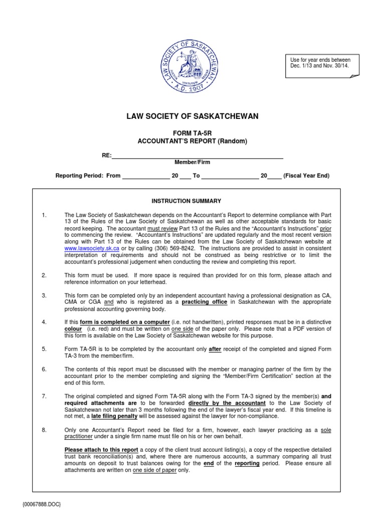 Accountant's Report Form TA-5R Guide | PDF | Payments | Cheque