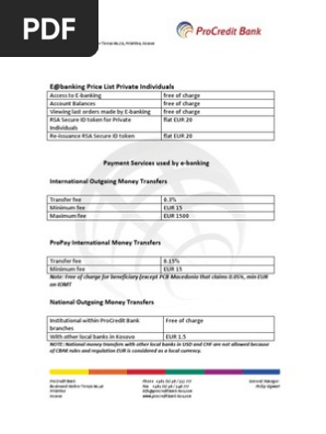Ebanking Pricelist Wire Transfer Euro