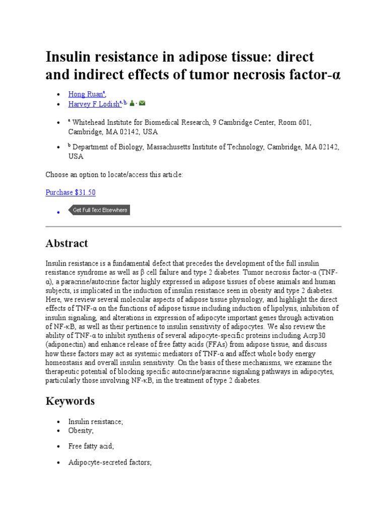 Insulin resistance in adipose tissue: direct and indirect effects of ...