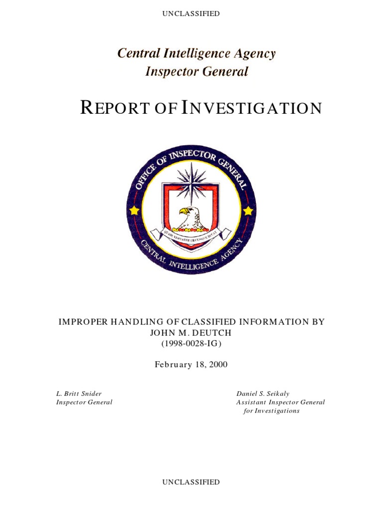 CIA Improper Handling of Classified Information by John M. Deutch