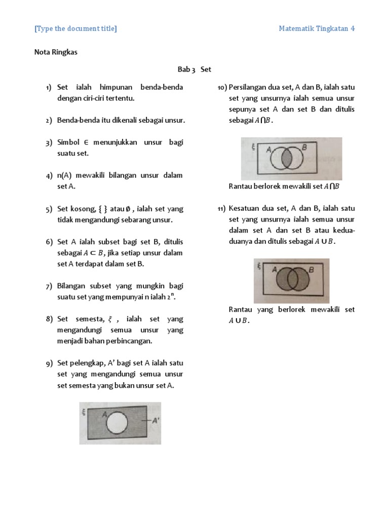 Bab 3 Set Nota Ringkas Matematik Tingkatan 4