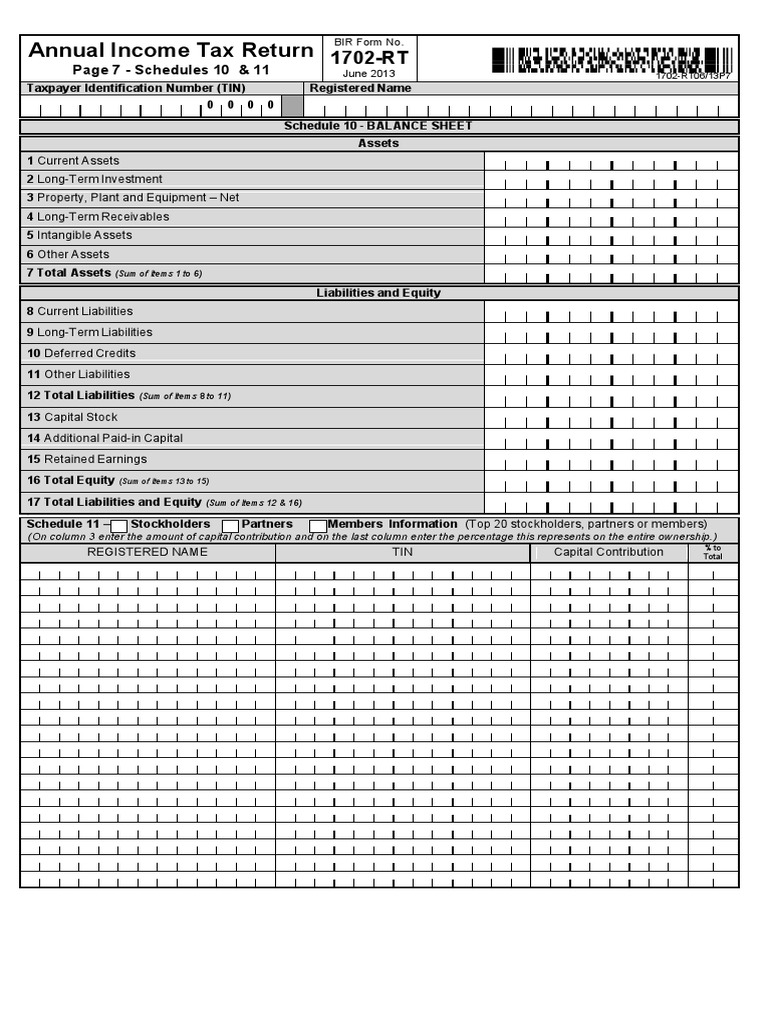 2013 BIR Form 1702-RT Tax Schedules | PDF | Equity (Finance) | Capital ...