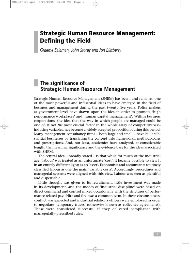 Strategic Human Resource Management 1 | PDF | Competence (Human ...