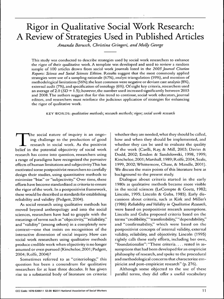 Rigor in Qualitative Social Work Research PDF | PDF | Qualitative ...