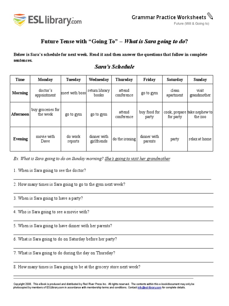 Worksheets Esl Library Grammar Practice Worksheets future tense e books