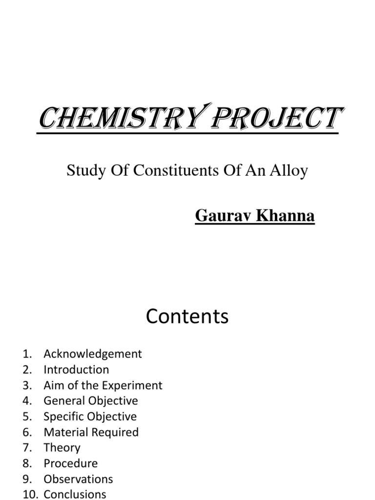 Chemistry Project For Class 12 PDF Alloy Precipitation (Chemistry)