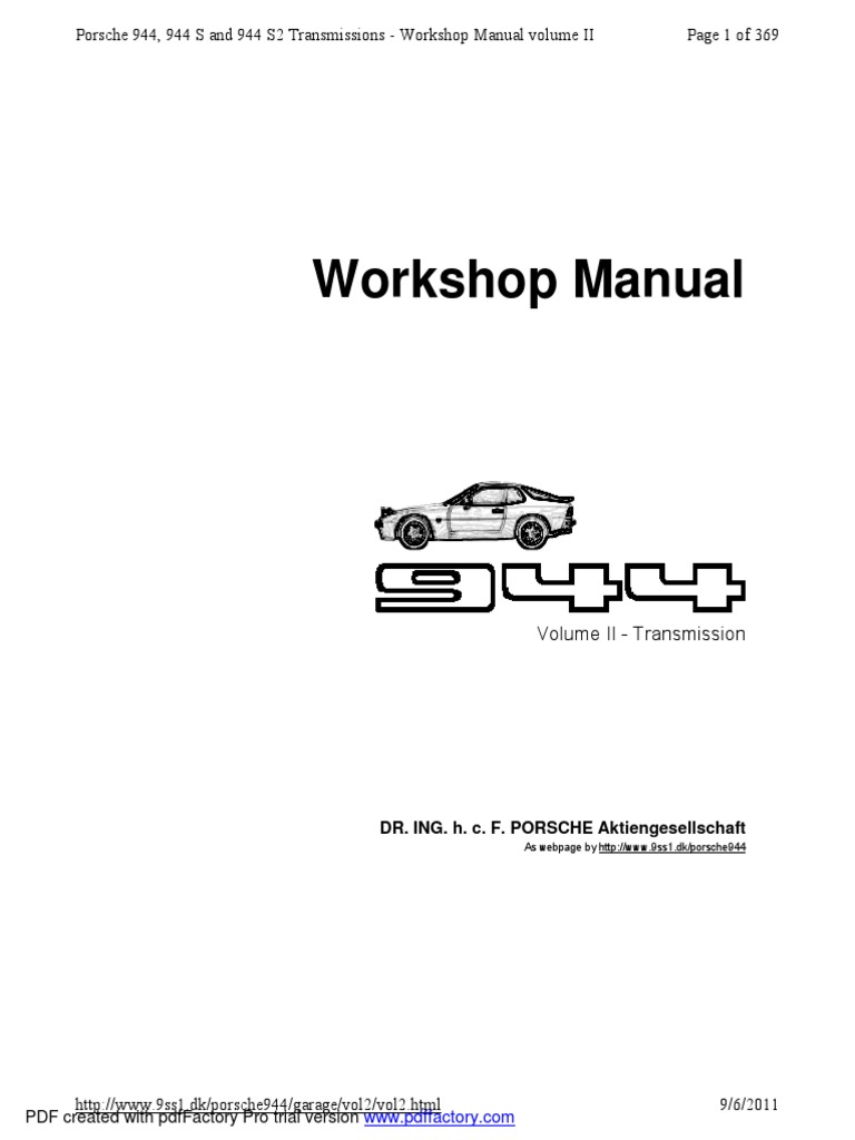 Porsche 944 workshop repair manual. 1982 ...