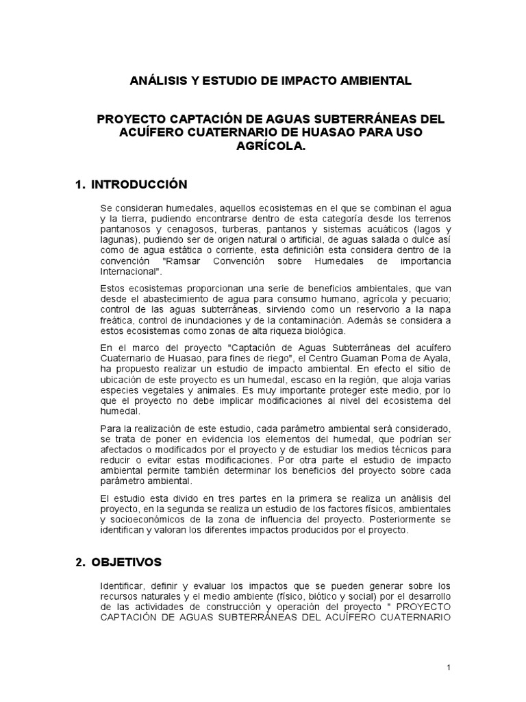 Estudio de Impacto Ambiental en Huasao | PDF | Agua subterránea | Riego