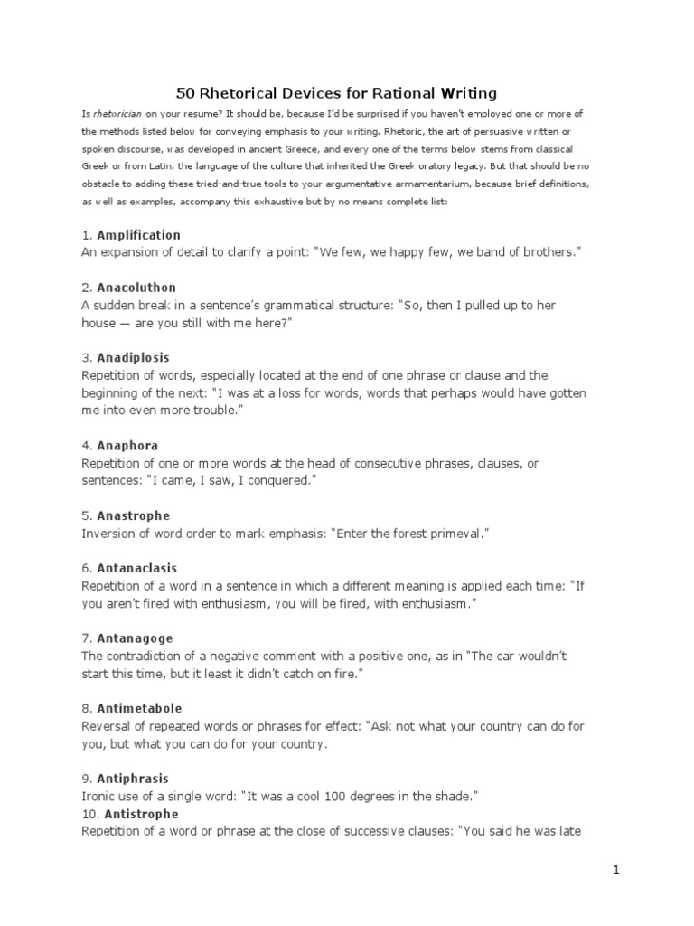 50 Rhetorical Devices For Rational Writing | PDF | Rhetoric ...