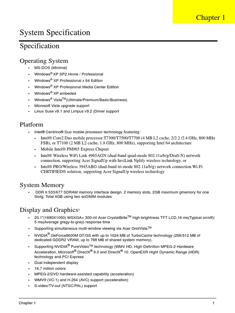 Acer Aspire 9920 - Service Manual (English) | Bios | Cd Rom
