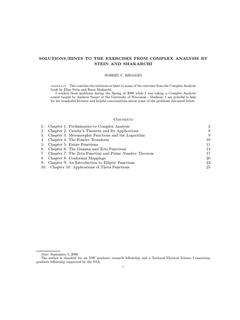 Complex Analysis Solutions Stein Series Mathematics Power Series