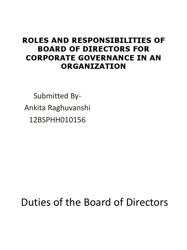 Roles and Responsibilities of Board of Directors PDF Board Of
