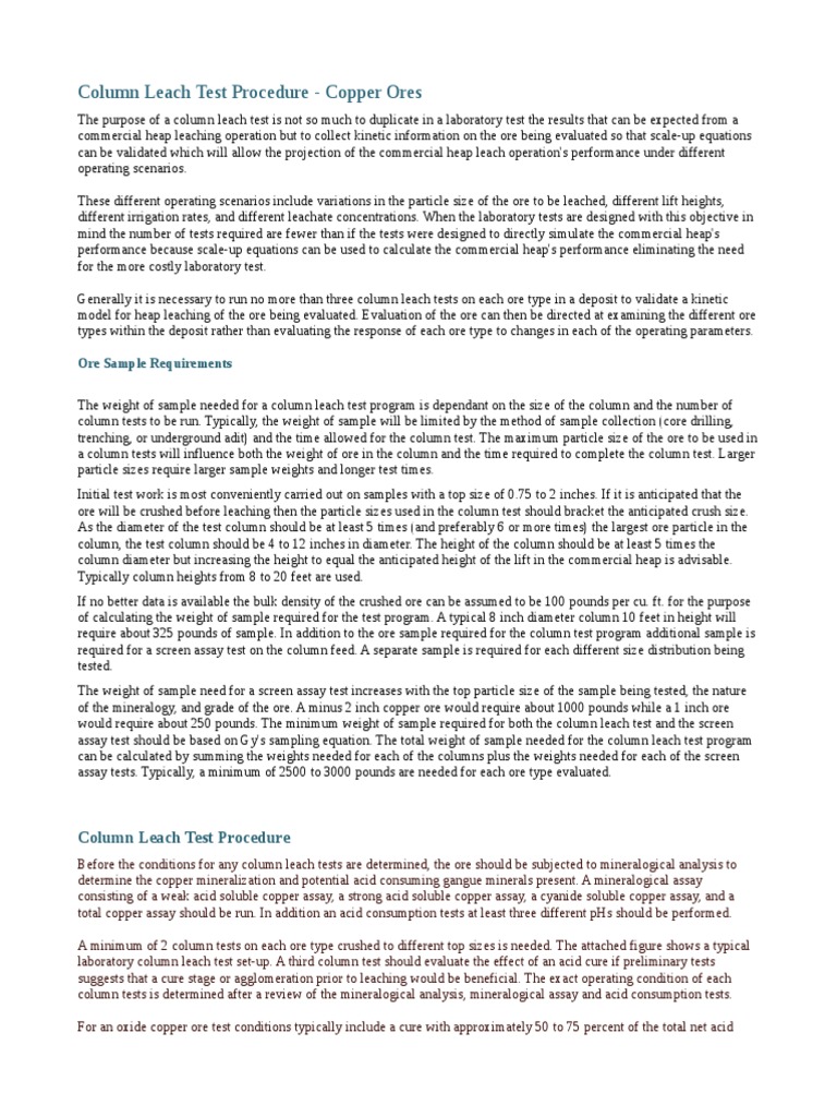 Column Leach Test for Copper Ores | PDF | Copper | Iron