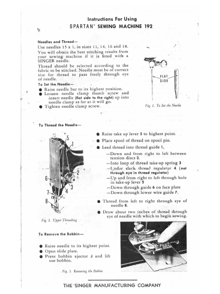 Singer Spartan 192 Sewing Machine Manual PDF