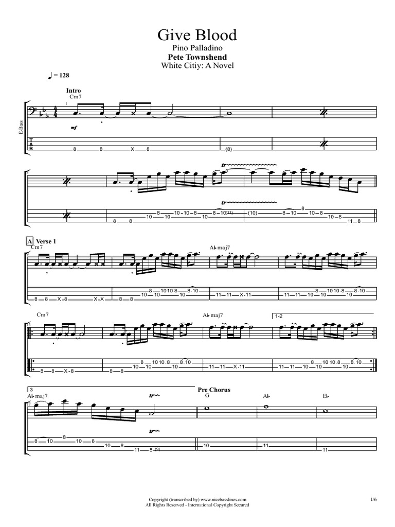 Give Blood Pete Townshend (Download Bass Transcription and Bass Tab
