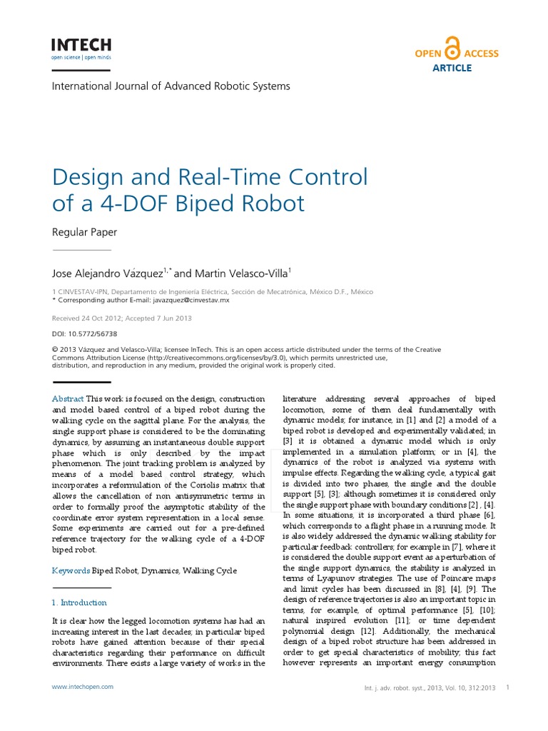 Design and Real-Time Control of A 4-DOF Biped Robot | PDF | Stability ...