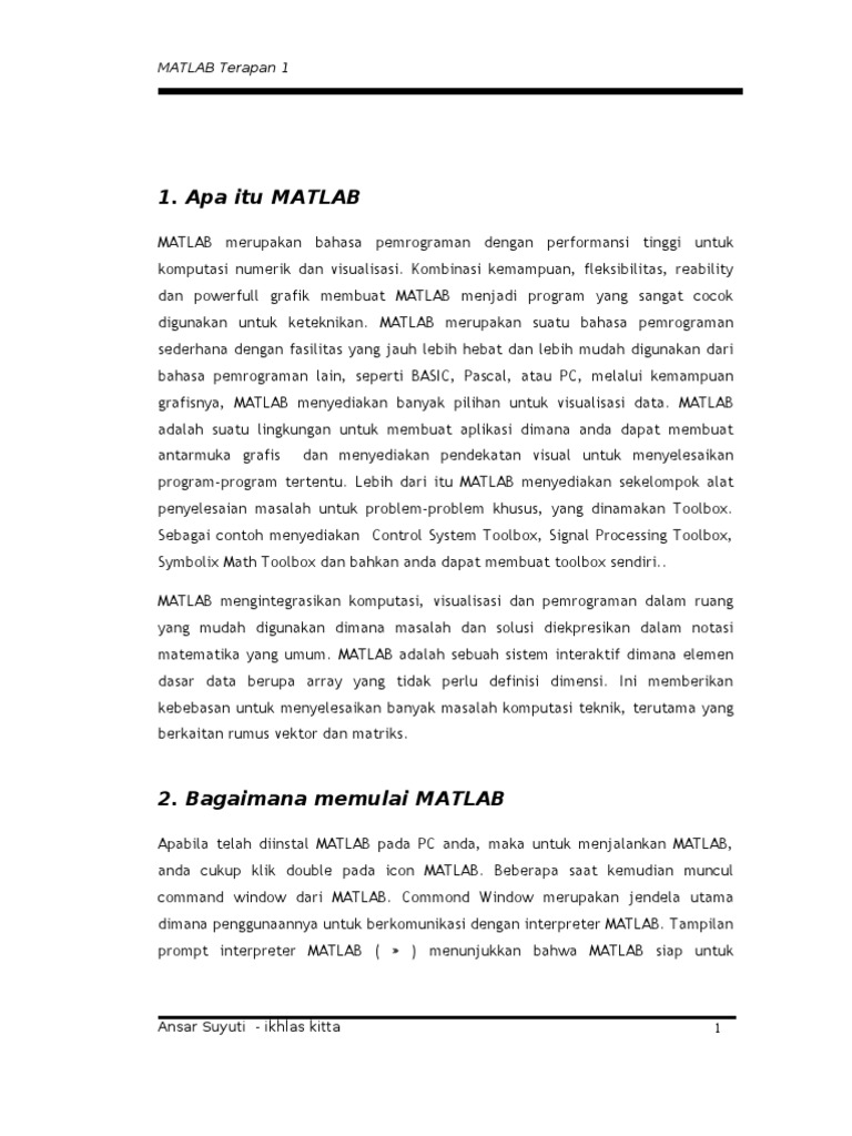 Matlab Hari 1 | PDF