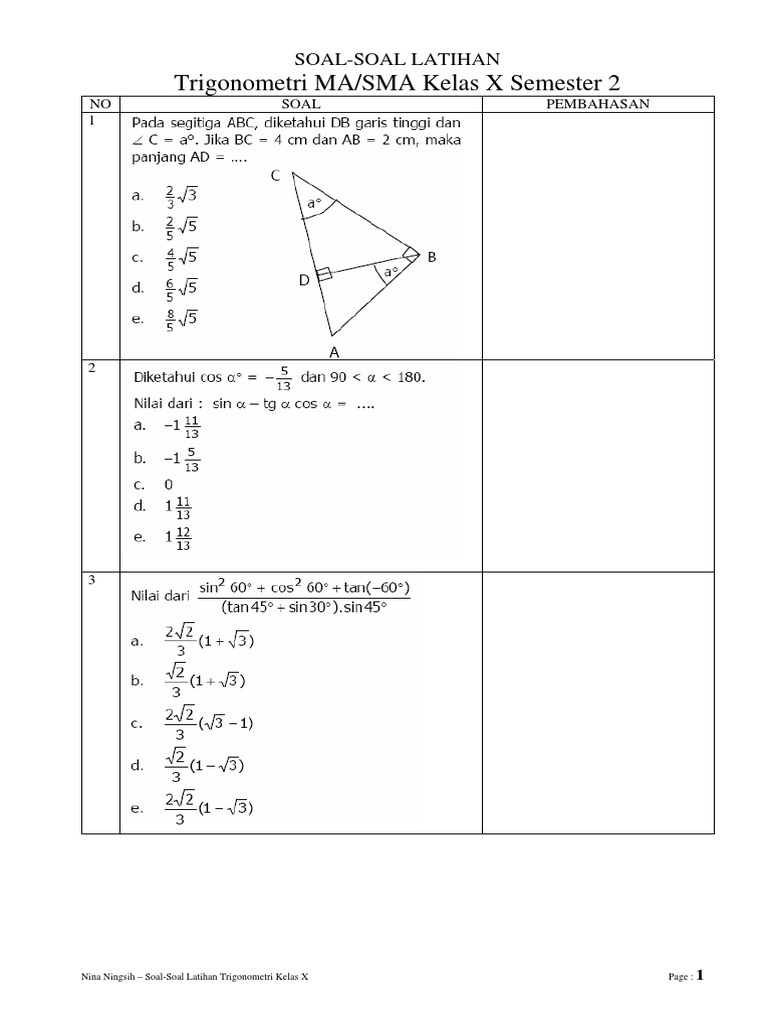 Soal Trigonometri Kelas 10 Pdf Cara Golden