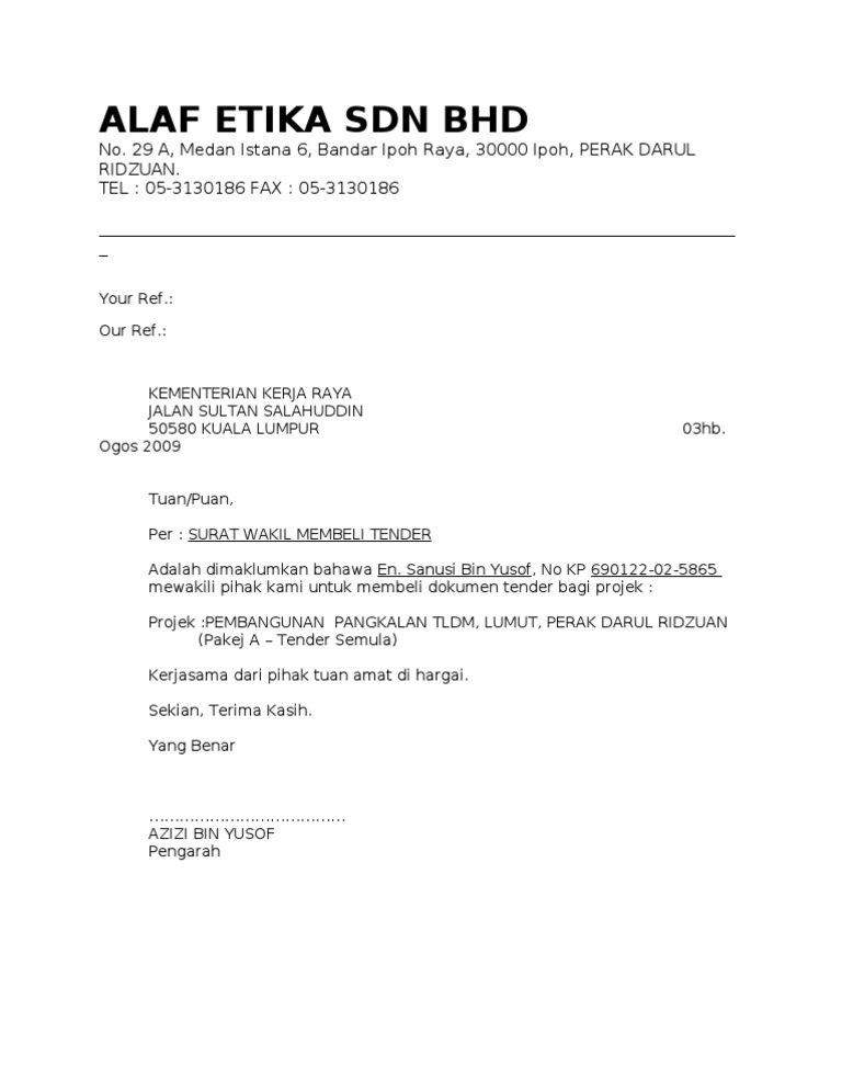 Contoh Surat Membeli Tender  PDF