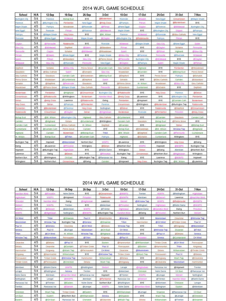 WJFL Schedule 2014-15