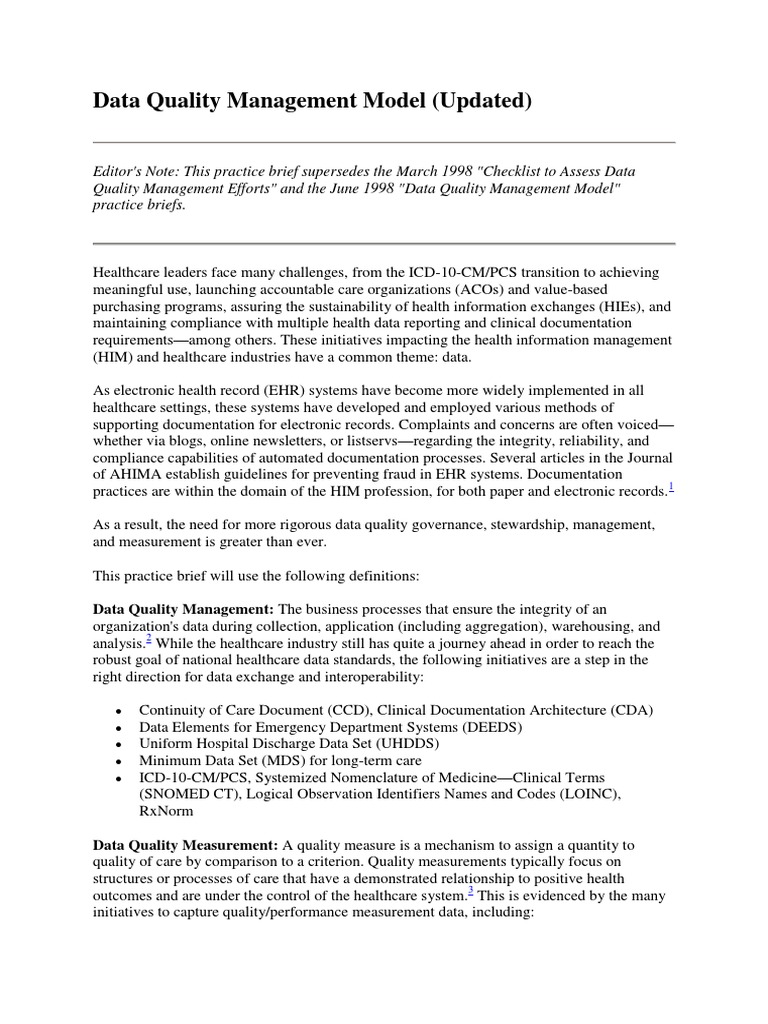 Data Quality Management Model | PDF | Electronic Health Record | Health ...