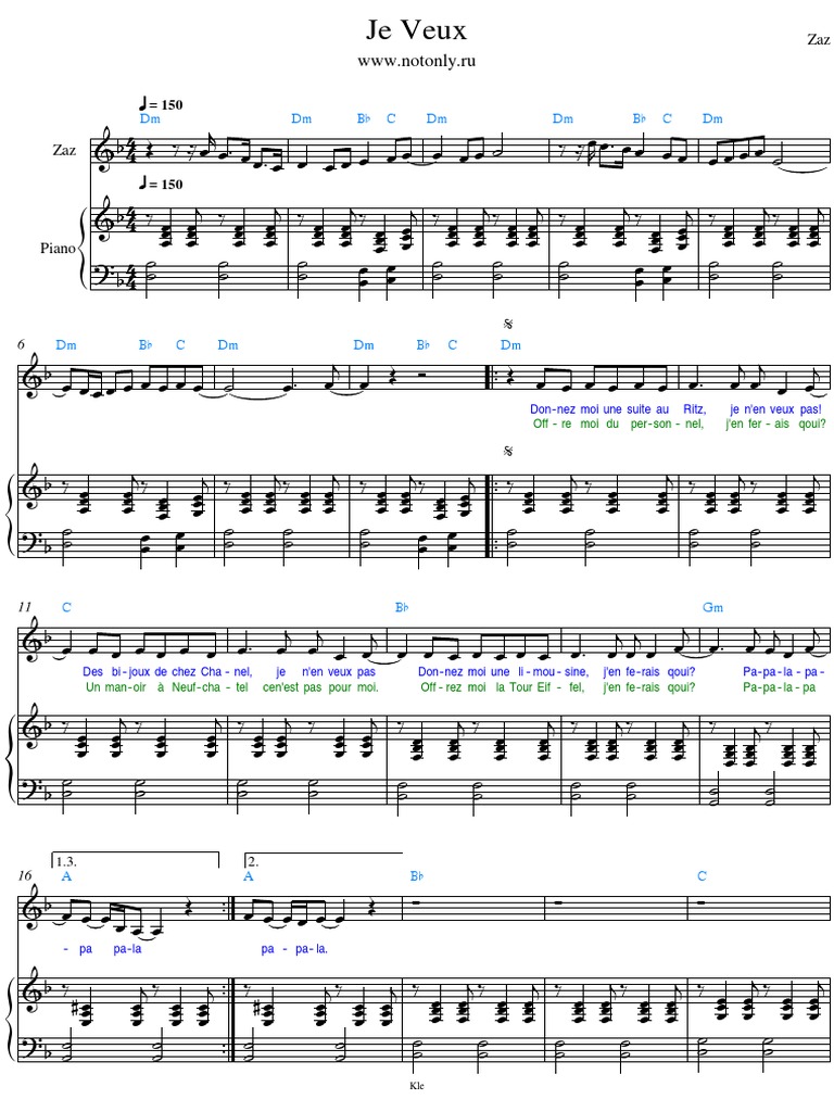 ZazJe Veux (Partitions) PDF Personnes Divertissement (Général)