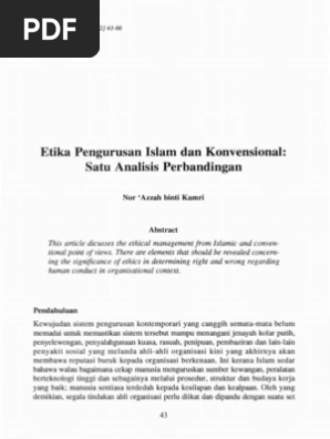 Etika Pengurusan Islam Dan Konvensional Satu Analisis Perbandingan Pdf