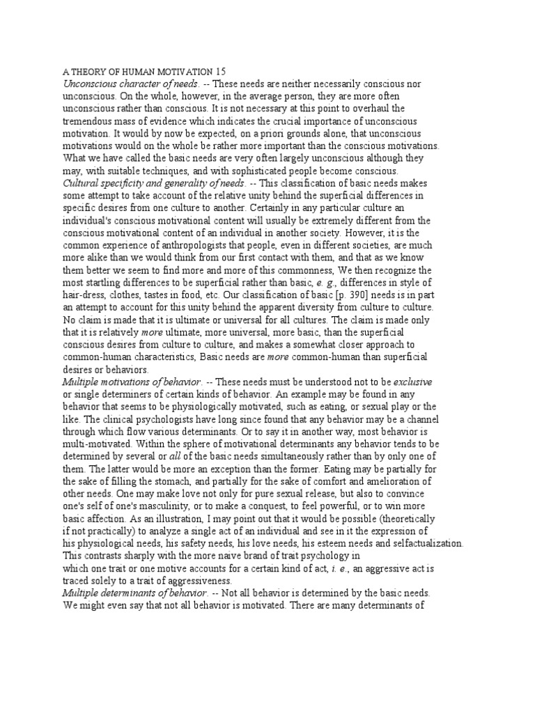 A Theory of Human Motivation | PDF | Social Science